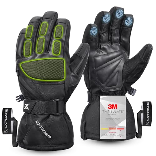 Extremus Outlook Peak Waterproof & Windproof Ski Gloves, Warm 3M Thinsulate Snowboard Snowmobile Gloves for Cold Weather, Snow Gloves for Man & Women (Black Large)