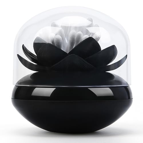 Bloss Lotus Cotton Swab Holder Cotton Swabs Bud Small QTips Box Toothpicks Container Flower Bathroom Decor - Black