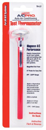 Interdynamics Certified A/C Pro Car Air Conditioner Test Thermometer, Helps Diagnose AC Performace and Checks Outlet Duct Temperature and Ambient Temperature, includes Holder and Clip