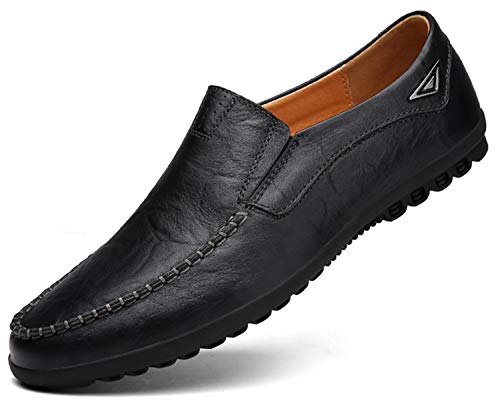 Go Tour Men's Premium Genuine Leather Casual Slip on Loafers Breathable Driving Shoes Fashion Slipper A Black 11/47