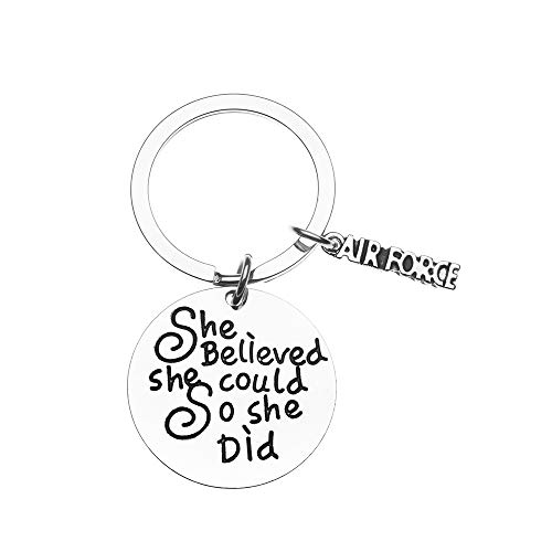 US Air Force She Believed She Could So She Did Keychain, Inspirational Military Key Rings Gift for Air Force Daughter, Wife, Mom, Sister or Niece