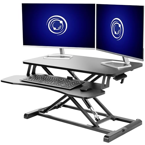 VIVO 32 inch Desk Converter, K Series, Height Adjustable Sit to Stand Riser, Dual Monitor and Laptop Workstation with Wide Keyboard Tray, Black, DESK-V000K