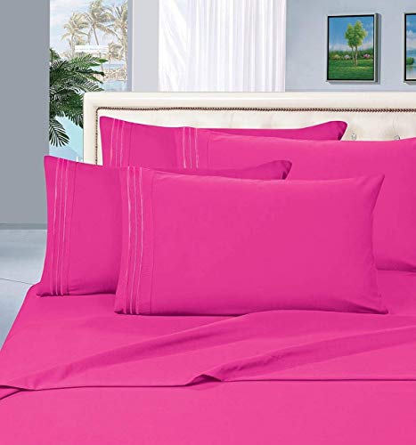 Elegant Comfort 3-Piece 1500 Thread Count Egyptian Quality Ultra Soft Wrinkle, Fade, Stain Resistant Bed Sheet Sets with Deep Pockets, Twin, Hot Pink