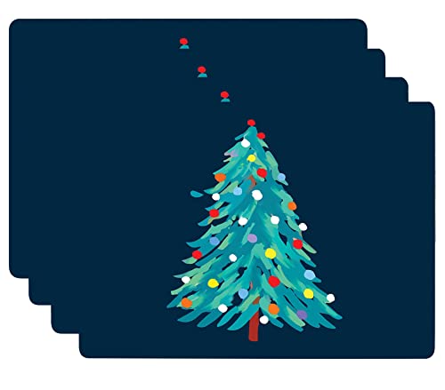 Christmas Holiday Cork Backed Placemats by rockflowerpaper: Christmas Tree 4pc Set Heat Resistant 16' x 12' Hardboard placemat for Indoor/Outdoor Lunch/Dinner Table Box Included