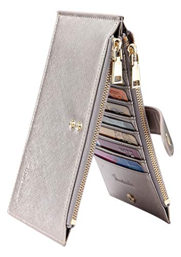 Travelambo Womens Wallet RFID Blocking Bifold Multi Card Case Wallet with Zipper Pocket Crosshatch (Silver gold)