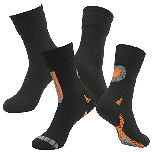 RANDY SUN Waterproof Socks, Men's Healthy Fabric Waterproof Socks For Birthday Gift 2 Pairs-Black&Orange M