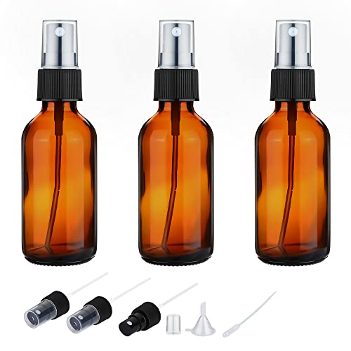 ASOMBROSE 2oz Amber Glass Spray Bottles for Essential Oils, Empty Small Fine Mist Spray Bottle 3 Pack