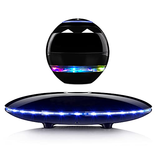 RUIXINDA Magnetic Levitating Speaker, Wireless Floating Bluetooth Speakers with Colorful Flashing Light, 360 Degree Rotation, Home Office Decor Cool Gadgets Tech Electronics Gifts (Black)