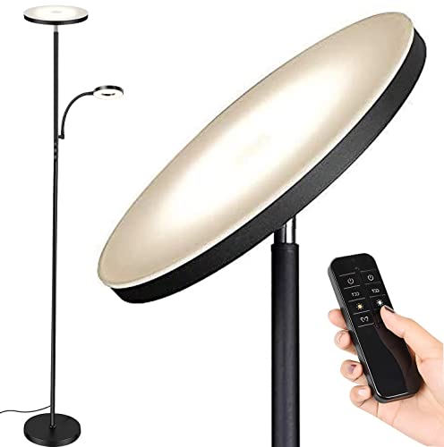 Floor Lamp,Upgraded 42W 3700LM Super Bright LED Torchiere Living Room Lamp with Adjustable Reading Light,Dimmable Modern Standing Lamp with Remote & Touch Control for Room Bedroom Office