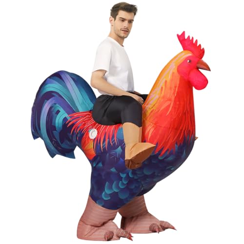 COMIN Inflatable Chicken Costume Ride-on Rooster Costume Adult Blow up Suit Funny Fancy Dress Cosplay Cock Halloween Costume for Men Women (72'')