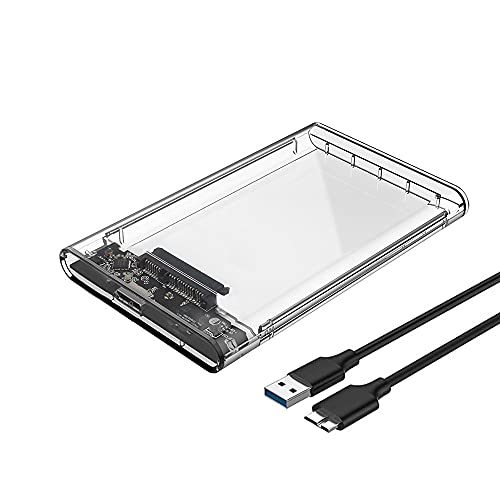 Reletech 2.5' External Hard Drive Enclosure, SATA to USB 3.1 Tool-Free Clear for 2.5 Inch SSD & HDD 9.5mm 7mm External Hard Drive Case Supports UASP SATA