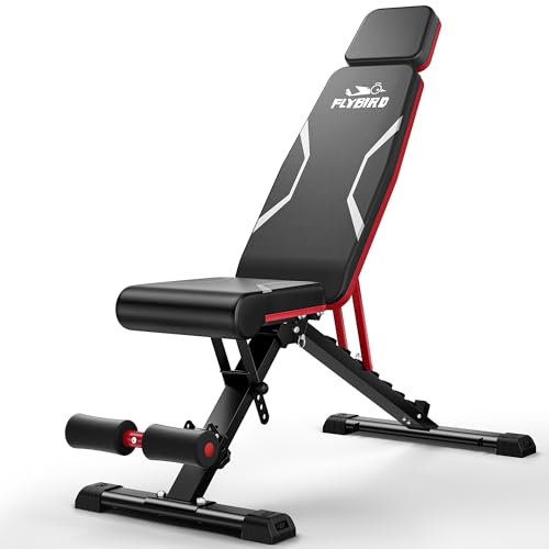 FLYBIRD Adjustable Weight Bench with Headrest, Foldable Workout Bench for Home Gym, Fit Users up to 6'5'', 750LBS Weight Capacity Exercise Bench -FBHR24