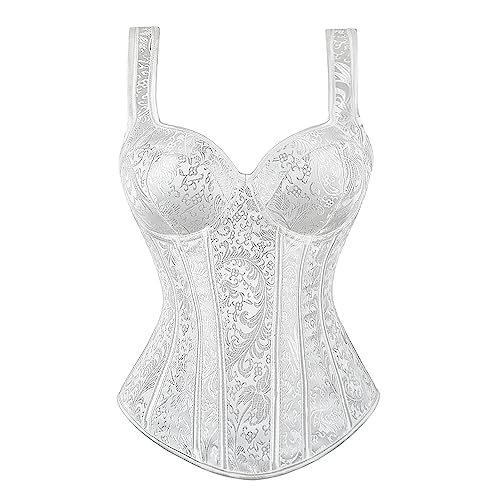 Women's Gothic Corsets Jacquard Shoulder Straps Tank Overbust Corset Bustiers Top White M