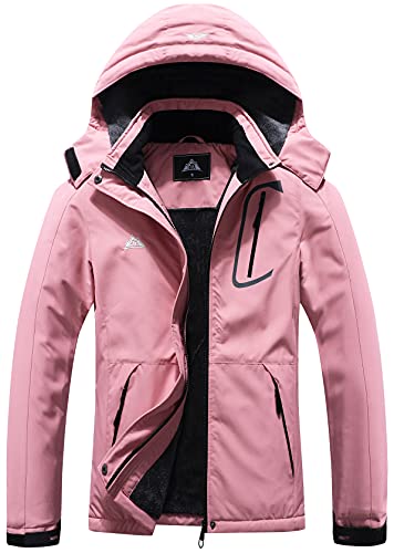 MOERDENG Women's Mountain Waterproof Ski Jacket Windproof Rain Windbreaker Winter Warm Hooded Snow Coat Large