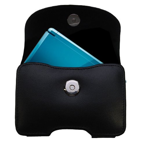 Gomadic Brand Horizontal Black Leather Carrying Case for the Nintendo 3DS with Integrated Belt Loop and Optional Belt Clip