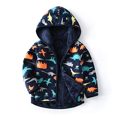 Feidoog Toddler Polar Fleece Jacket Hooded Baby Boys Girls Autumn Winter Long Sleeve Thick Warm Outerwear,Dark Blue,3-4T