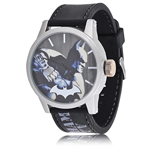 Accutime DC Comics Arkham Knight Adult Men's Analog Watch - Silicone Strap, Large Glass Dial, Mattle Case, Male, Analog Wrist Watch in Black (Model: ARK9006AZ)