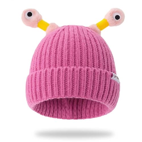 DigScape Cute and Funny Knitted Beanie, Cartoon Glowing Little Monster Knit Hat with Eyes, Retractable Tentacles Beanie (Polyester, Rose red)