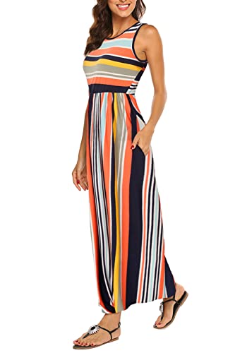 Hount Womens Sleeveless Dresses Striped Summer Beach Dresses with Pockets 2023 Multicolor M