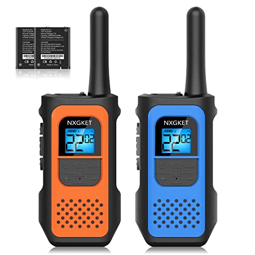 NXGKET Walkie Talkies for Adults 2 Pack, Rechargeable Long Range Walkie Talkie 2 Way Radios 22 Channels VOX Scan LCD Display with Li-ion Battery Type-C Cable for Gift Family Camping Hiking