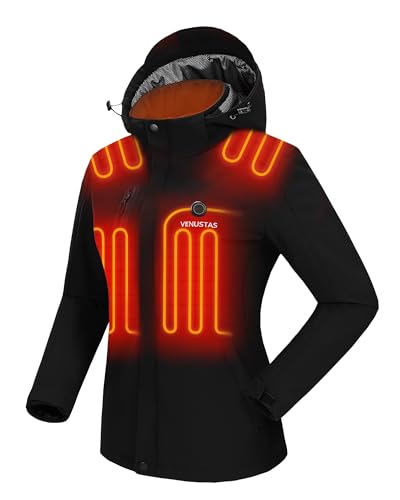 Venustas Women's Heated Jacket with Battery Pack 7.4V, Windproof Electric Insulated Coat with Detachable Hood Slim Fit