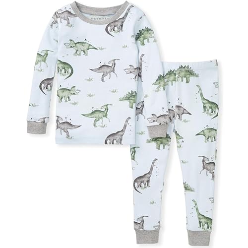 Burt's Bees Baby baby boys Pajamas, Tee Pant 2-piece Pj Set, 100% Organic Cotton and Toddler Pajama Bottoms, Happy Herbivores, 5T US