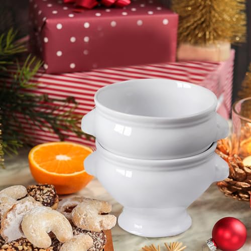 Cinf Ceramic 12 oz Set of 2 Lion Head Porcelain Soup Bowls White Christmas Gifts Microwave Safe Soup and Fruit Home Kitchen