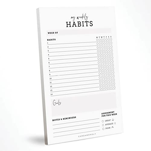 CARDAMONOLY Habit Tracker Notepad - 50 Page Tear Off Planning Pad - 6 x 9 - High Performance Planner - Chore Chart for Adults - Weekly Planner Undated - Self Care Planner