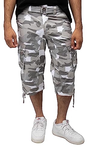 X RAY Men's Belted Long Cargo Shorts for Men, Below Knee Length Mens Cargo Shorts, 3/4 Pants (Big and Tall Shorts for Men) White CAMO 40