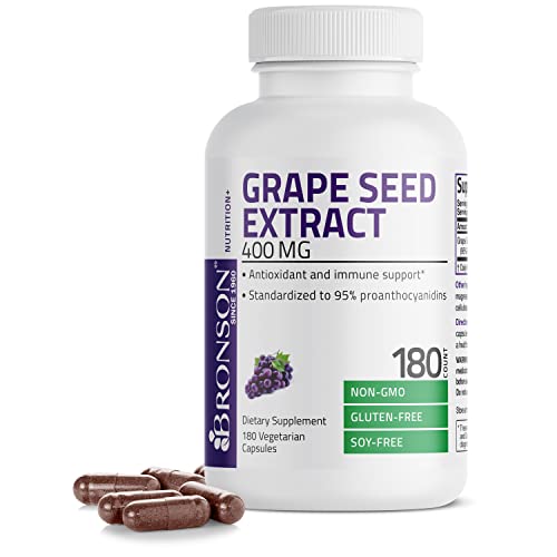 Bronson Grape Seed Extract 400 mg - Antioxidant & Immune Support - Standardized Extract with 95% Proanthocyanidins- Non GMO, 180 Vegetarian Capsules