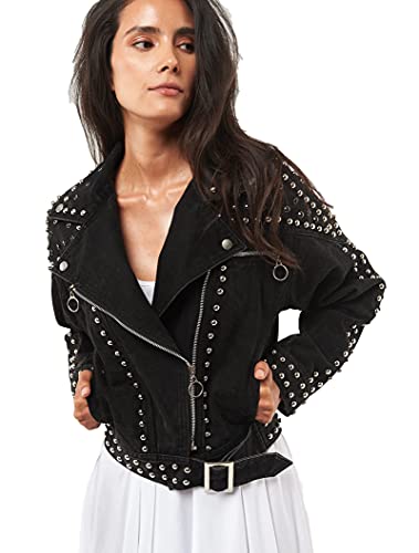 Seta Apparel Women's Retro Motorcycle Jacket, Black, X-Small