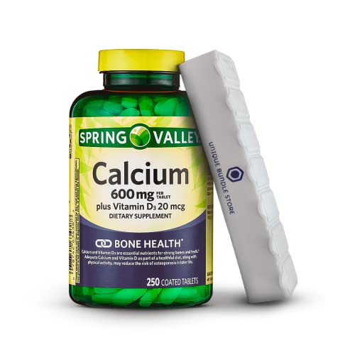 Spring Valley, Calcium 600 MG with Vitamin D3, Dietary Supplement, Calcium Supplement 600 mg, 250 Count + 7 Day Pill Organizer Included