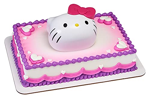 DecoSet Hello Kitty Style Cake Topper, 4-Piece Decoration Set with Surprise Inside, Bow Stamp and Sticker Sheets for Hours of Fun After the Birthday Party