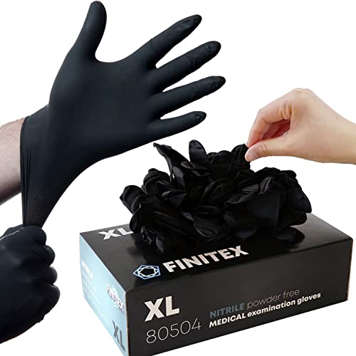 FINITEX - Black Nitrile Disposable Gloves, 5mil, Powder/Latex-Free, Medical Exam 100 PCS For Examination Home Cleaning Food Gloves (X-Large)