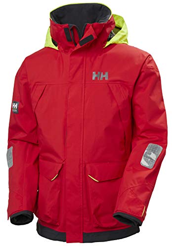 Helly-Hansen Pier 3.0 Coastal Sailing Jacket for Men - Waterproof, Windproof, and Breathable, with Packable Neon Yellow Hood, 222 Alert Red - L