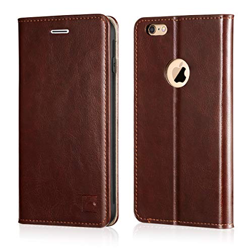 Belemay iPhone 6s Case, iPhone 6 Case, Genuine Leather Case Slim Wallet, Flip Folio Cover [Durable Soft TPU Inner Case] Card Holder Slots, Kickstand, Cash Pocket Compatible iPhone 6s / iPhone 6, Brown
