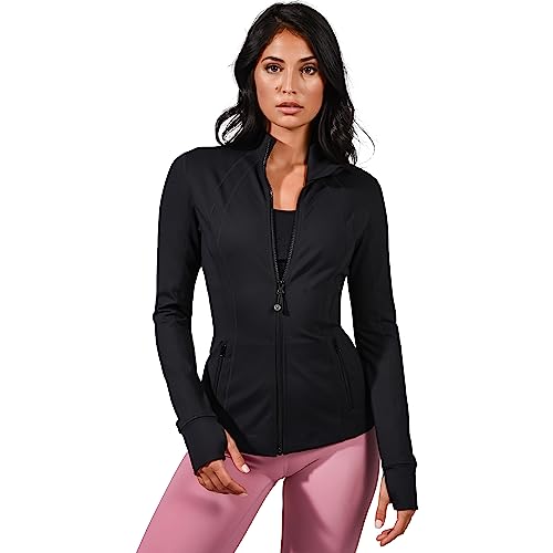 90 Degree By Reflex Women’s Lightweight, Full Zip Running Track Jacket - Black - Small