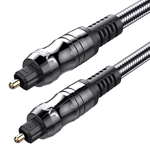 JYFT Digital Optical Audio Toslink Cable 6ft, S/PDIF Port, 24K Gold Plated Connectors, for Home Theater, Sound Bar, TV, PS4, Xbox, Playstation, 1Pack