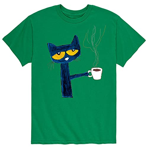 Pete the Cat - with Coffee - Men's Short Sleeve Graphic T-Shirt - Size Medium