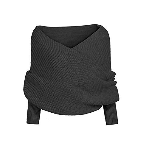 AROYEL Women Knit Sweater Tops Scarf Winter Scarf Winter Shawl Wrap Scarf with Sleeve Wrap Scarf Shawl Scarves (Black)