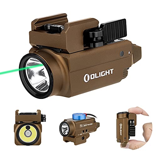 OLIGHT Baldr S 800 Lumens Compact Rail Mount Weaponlight with Green Beam and White LED Combo, Magnetic USB Rechargeable Tactical Flashlight with 1913 or GL Rail, Battery Included (Desert Tan)