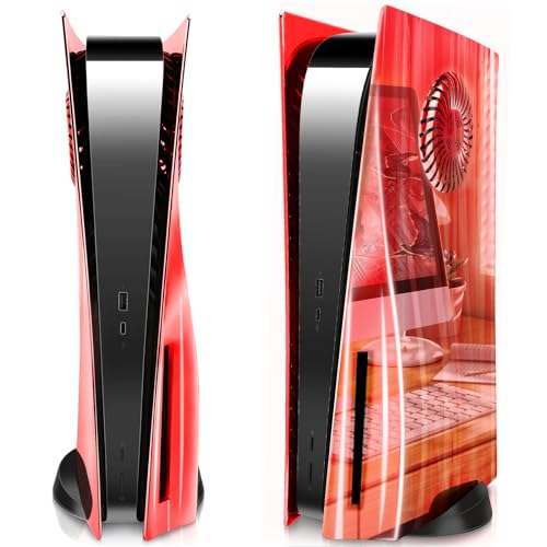 SIKEMAY PS5 Cover Plates Electroplated, PS5 Accessories Faceplates with Vented Design for Disc Edition, PlayStation5 Cover Skin, Custom Shell Plates for PS5 Console, Anti-Scratch, Dustproof - Red