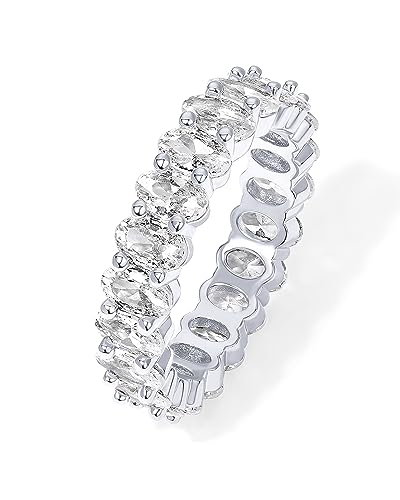 PAVOI 14K White Gold Plated Rings Oval Cubic Zirconia Love Ring | 5mm Stackable for Women Size 6