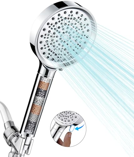 Cobbe Filtered Shower Head with Handheld, High Pressure 6 Spray Mode Showerhead with Filters, Water Softener Filters Beads for Hard Water - Remove Chlorine - Reduces Dry Itchy Skin, Chrome