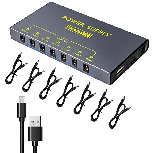 lotmusic Portable Guitar Pedal Power Supply 7 Isolated DC Output, Built-in 3.7V/10000mAh Rechargeable Battery for 9V Guitar Bass Effect Pedals with Short Circuit/overcurrent Protection