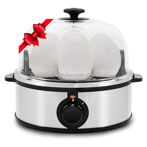 Elite Gourmet EGC648 Easy Electric Poacher, Omelet Eggs & Soft, Medium, Hard-Boiled Egg Boiler Cooker with Auto Shut-Off and Buzzer, Measuring Cup Included, BPA Free, Stainless Steel 7 Egg