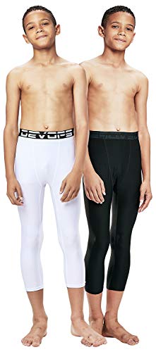 DEVOPS Boys 2-Pack 3/4 Compression Tights Sport Leggings Pants (X-Large, Black/White)