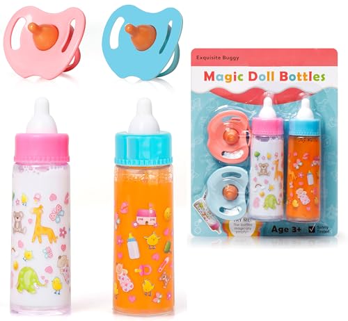 Exquisite Buggy My Sweet Baby Disappearing Magic Bottles - Includes 1 Milk, 1 Juice Bottle with Pacifier for Baby Doll (Colorful)