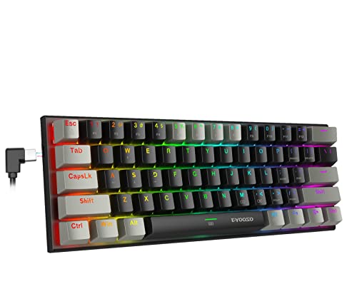 E-YOOSO 60% Wired Mechanical Gaming Keyboard, RGB Backlit Ultra-Compact 61 Keys Hot Swappable Mini Waterproof Wired Office Keyboard with Red Switches for Windows, Mac OS Gamers (Grey Black)
