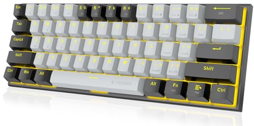 E-YOOSO 60% Mechanical Keyboard, Red Switches Mechanical Gaming keyboard Wired with LED Backlit, Ultra-Compact 60 Percent Computer Keyboard for Windows, Mac OS (Grey Black)